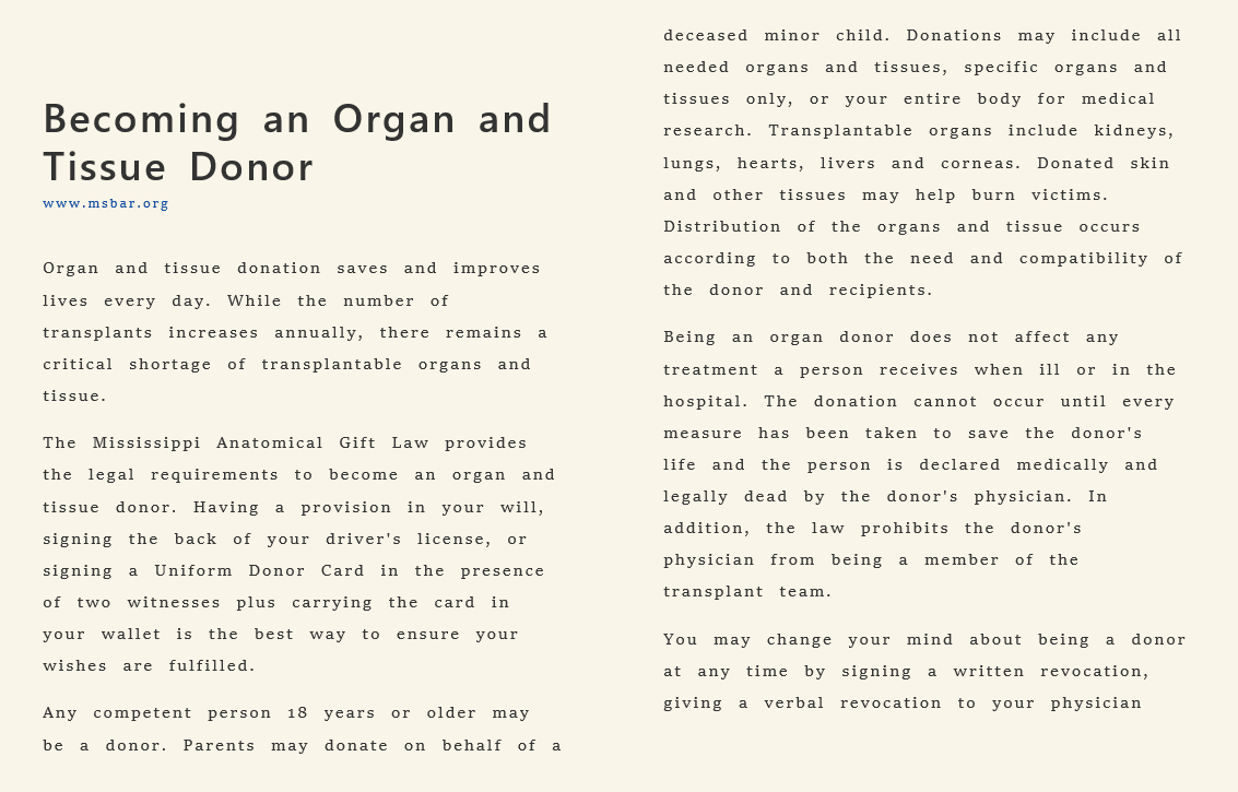 Mississippi organ and tissue donor